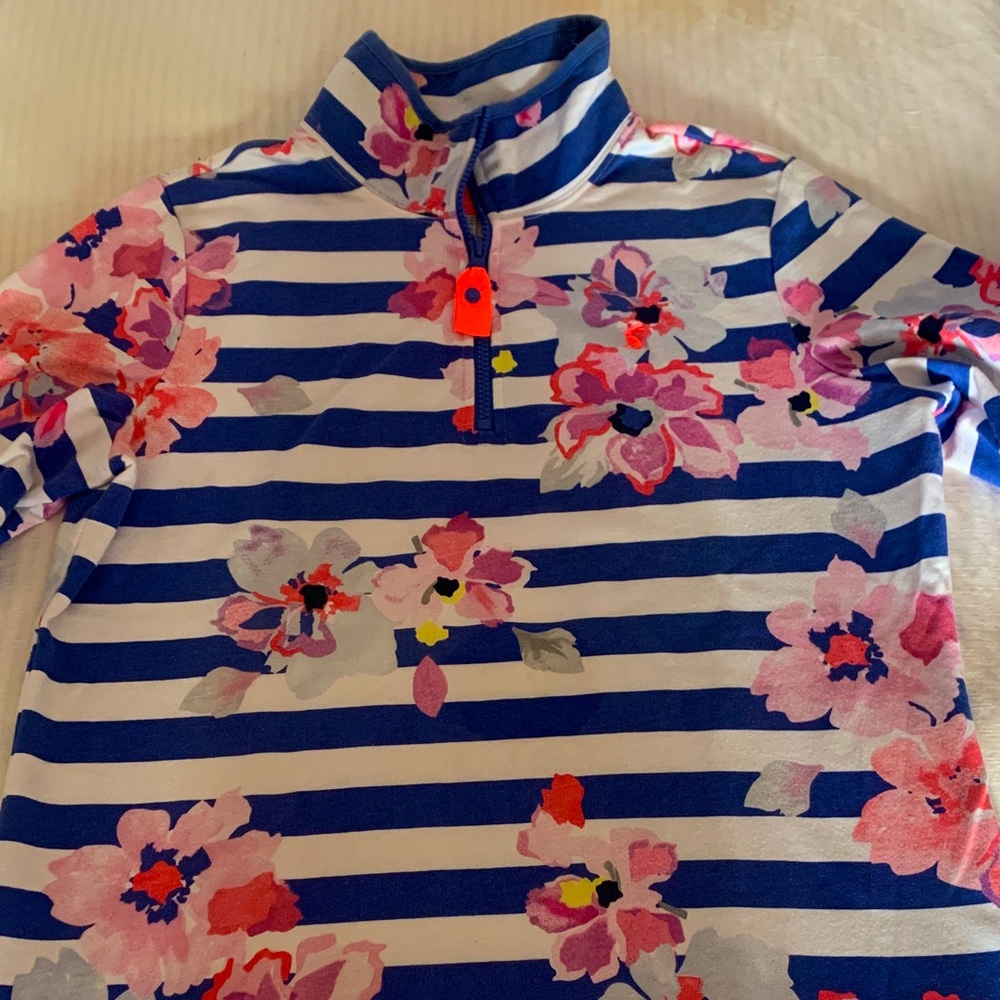 Joules Blue and White Striped Floral Sweatshirt